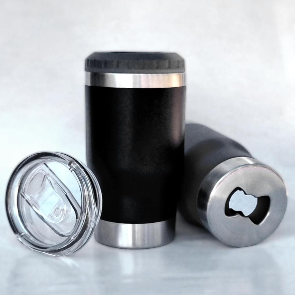 14oz Car Insulated Can Cooler, Universal Stainless Steel Double Lid Beer Cup Cooling Ice Water Bottles Insulated Slim Can Cooler