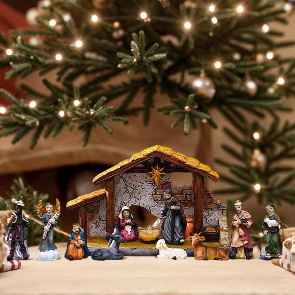 Nativity Set Resin Table Nativity Figures Christian Religious Craft Collectible Figurines for Decoration Centerpieces Holiday