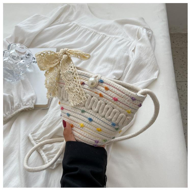 Summer Mini Braided Rope Bag Women's New Personalized Vegetable Basket Shoulder Messenger Bag Beach Vacation Bucket Bag