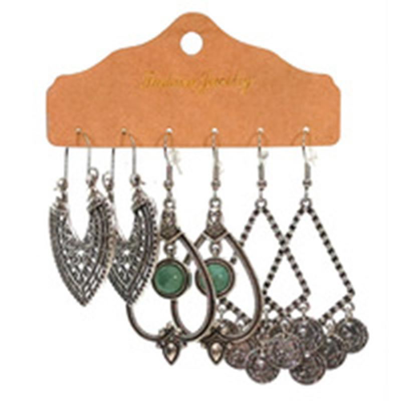 Antique Sliver-Plated Hollow Alloy Geometric Dangle Indian Earrings For Women Gypsy Zircon Boho Ethnic Leaf Bell Tassel Earring