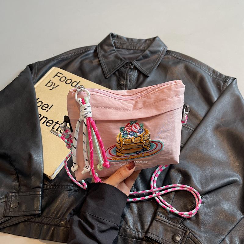 Summer Summer Niche Nylon Canvas Bag Women's Fashion Embroidery Small Square Bag Crossbody Bag Mobile Phone Bag
