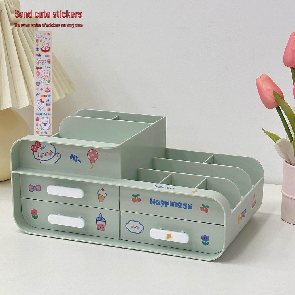 Pudełko z organizerem kosmetyków: Pyłoszczelny organizer na kosmetyki i produkty do pielęgnacji na biurko - Mieści maseczki, pomadki, pędzle i więcej