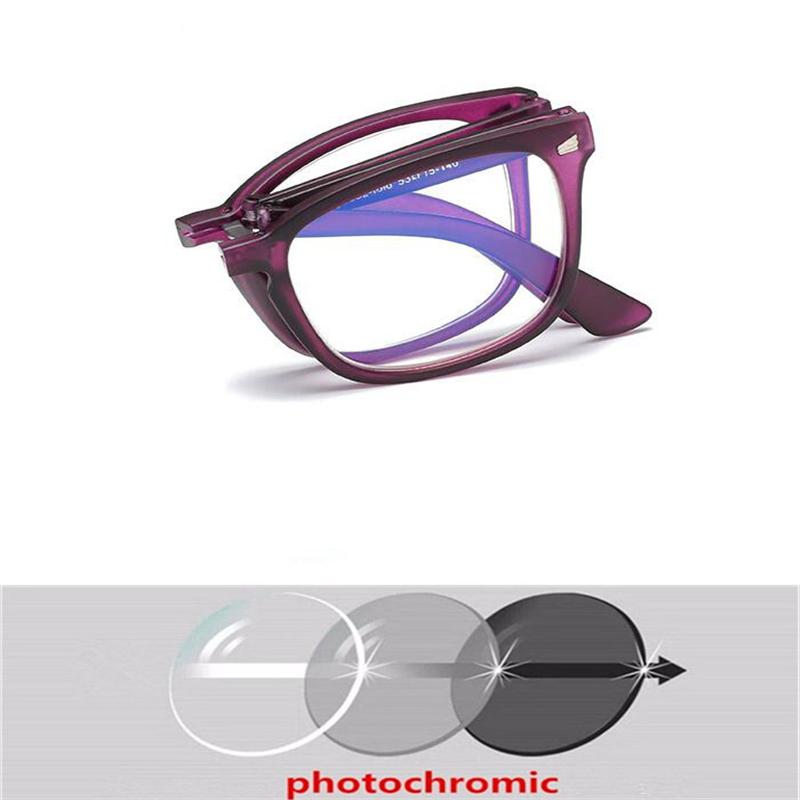 Folding Photochromic Glasses Retro Gray Square Prescription Eyewear Diopter 0 To -6 0 for Nearsighted
