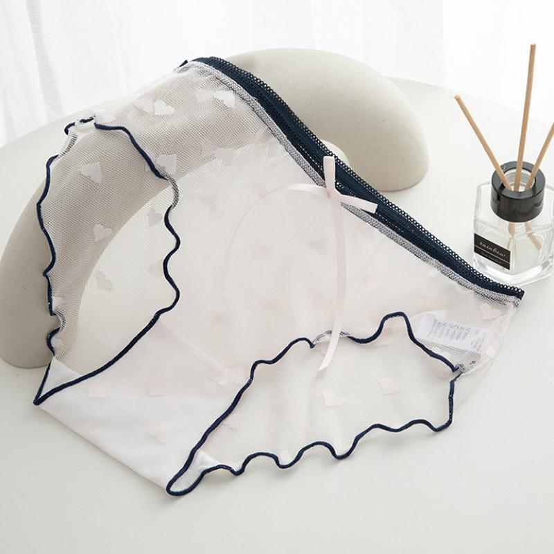 Women Lace Lingerie Transparent Sexy Panties Temptation Low-waist Briefs Ribbon L-XL Pattern Underpants Female Briefs