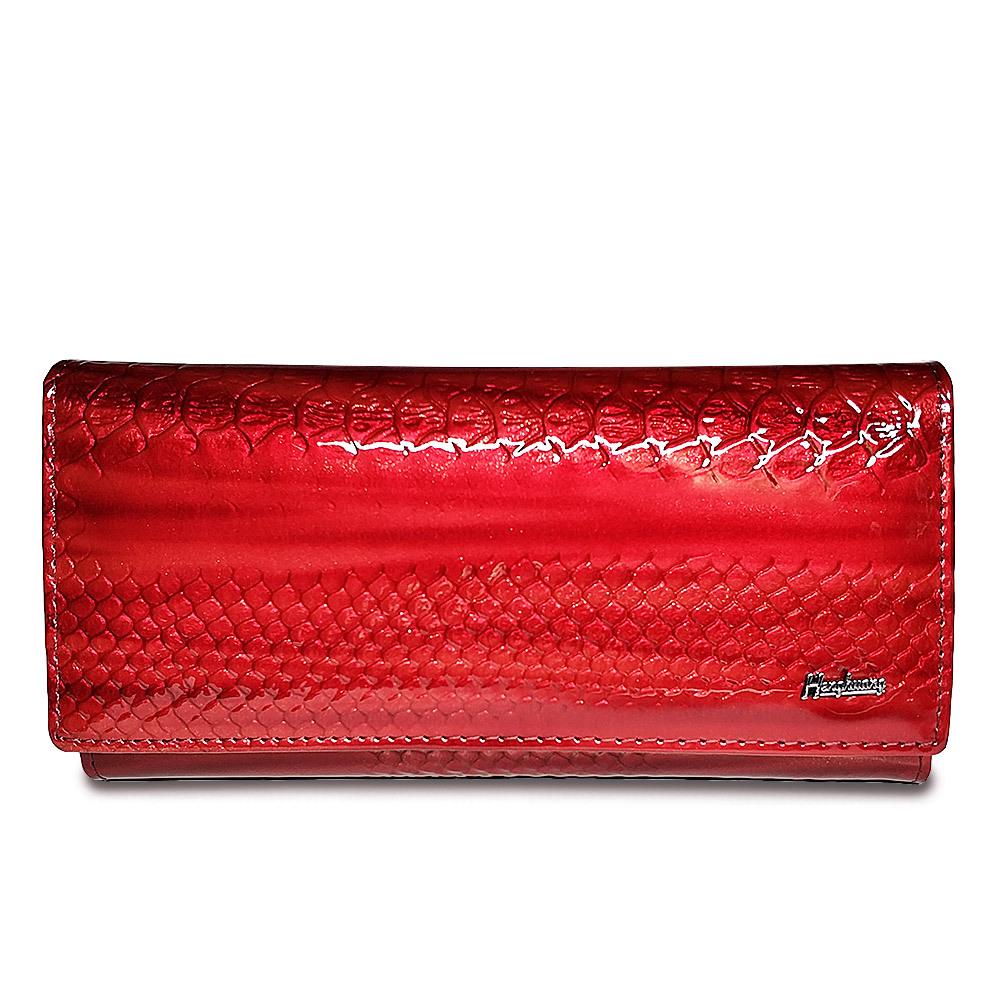 Women's Crocodile Pattern Genuine Leather Wallet: Patent Design, Multi-Card Slots, Large Capacity Coin Purse with Snap Button.