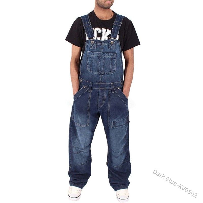Programmer Tech Men s All-Matching Overalls Men s Denim Overalls Fashion Simple Multi-pockets Baggy jeans Deep Blue 3XL