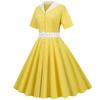Summer Temperament Women's Clothing Flip V-neck Short-sleeved Belt Waist Net Color Retro Pendulum Dress