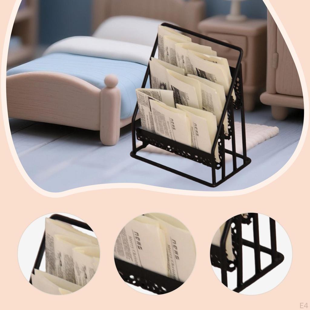 1 :12 Scale Dollhouse Magazine Display Stand Decoration Miniature Newspaper Organizer for
