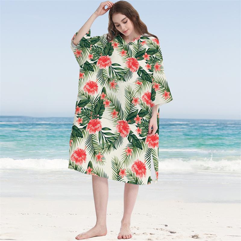Microfiber Quick-Dry Hooded Beach Poncho Bathrobe for Adults