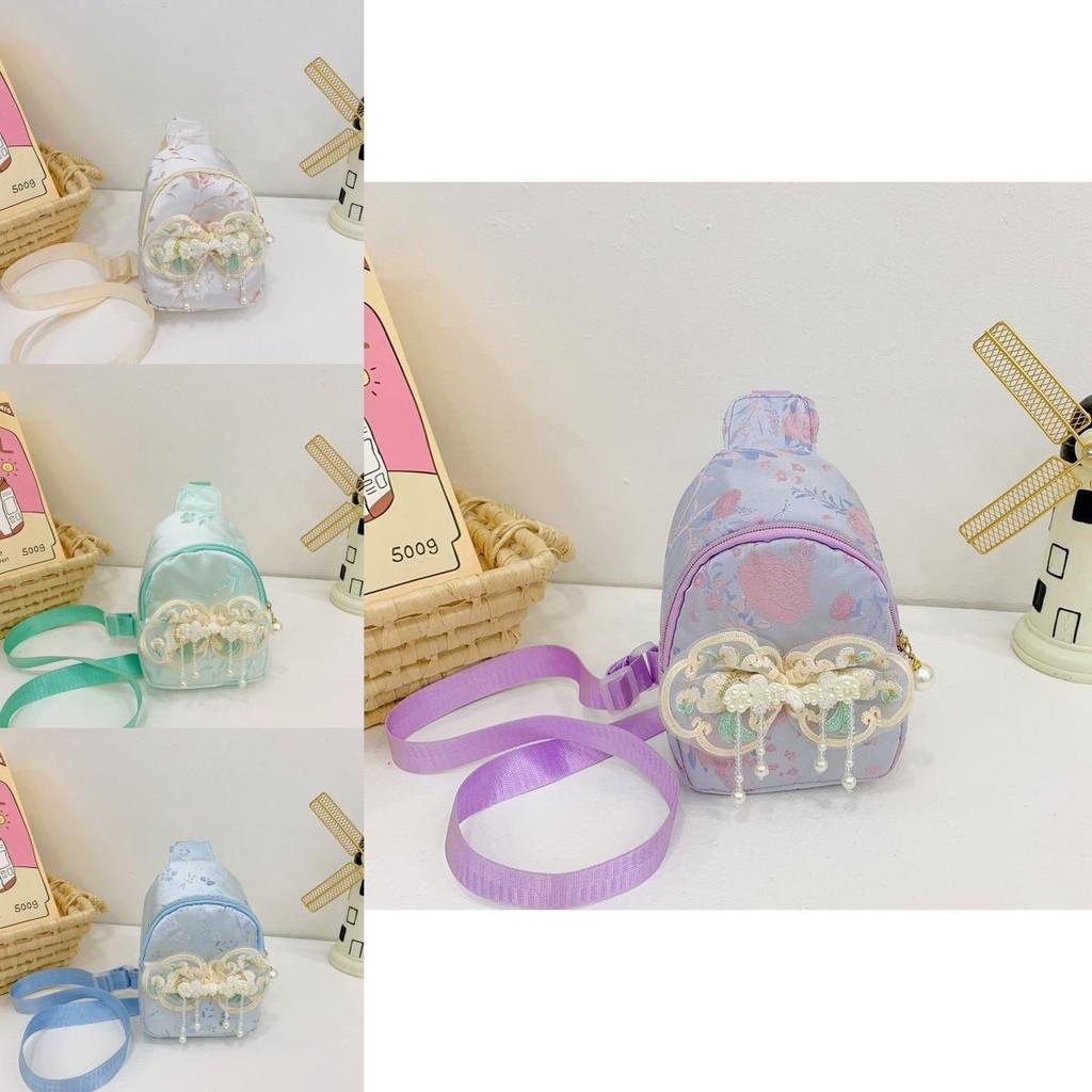 Charming Children's Handbag With Pearl Accents And Bowknot Geometric Patterns