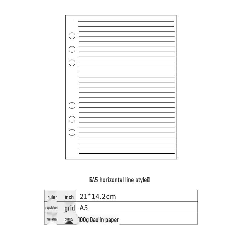 A5 6-Hole Loose-Leaf Planner Refill Paper - Grid, Lined, & Blank Pages
