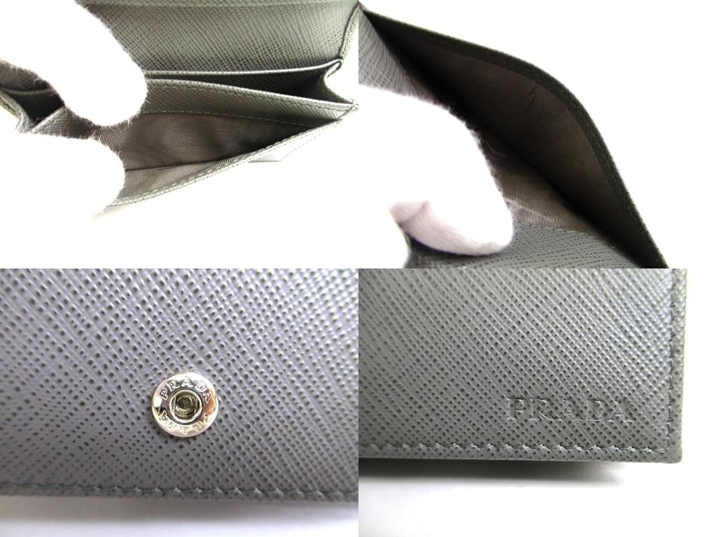 Authentic PRADA Gray Saffiano Leather Card Case Card Holder #b140  Open Box