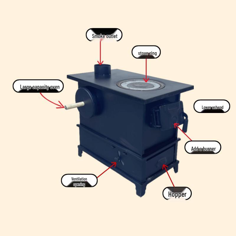 Dual-Use Gas and Coal Energy-Saving Indoor Stove with Oven - Smokeless, Multi-functional for Rural Heating.