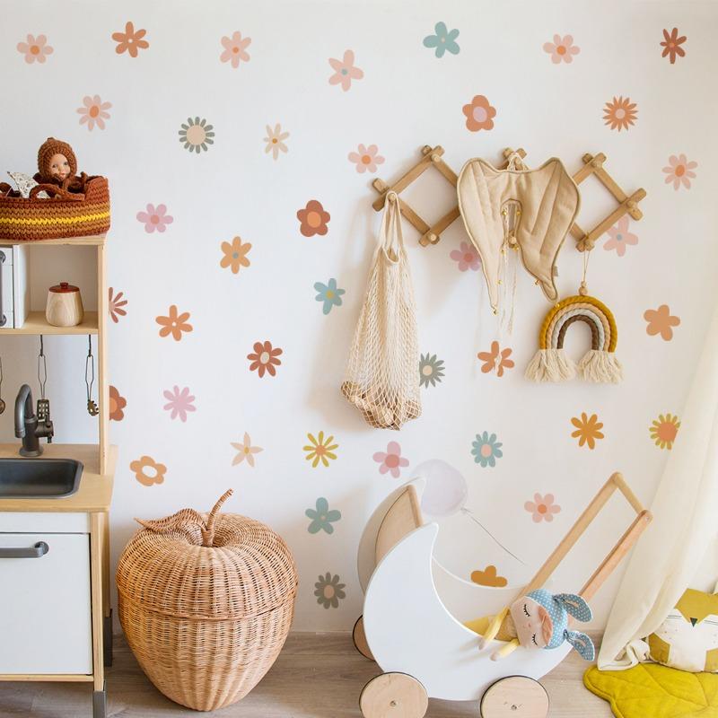 Boho Daisy Floral Wall Stickers for Kids Rooms Removable Children Baby Nursery Vinyl Wall Decals Girls Room Decoration Interior