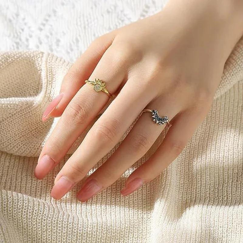 2er-Set Sommer-Paarring-Set Himmelblau Funkelnder Mond- und Sonnenring 2024 Neues stapelbares Finger-Set für Damen Verlobungsschmuck