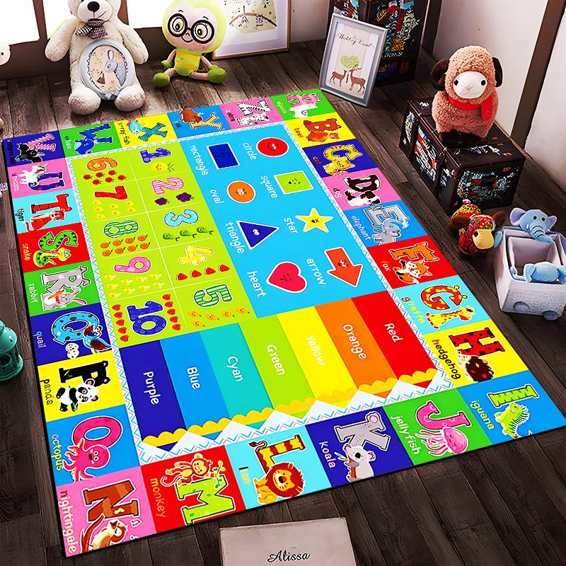 Colorful Educational Alphabet and Numbers Rug Non-slip rug suitable for living room and bedroom sofas.