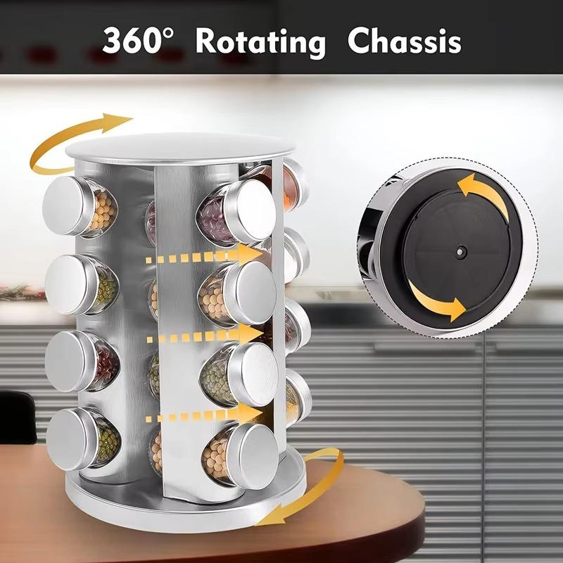 360 Degree Rotating Spice Bottle Round Stainless Steel Seasoning Rack Square Multi layer Seasoning Jar Storage Set