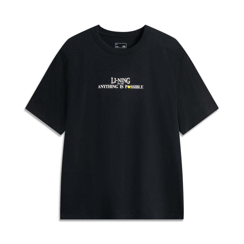 Li-Ning Casual Simple Letter Round Neck Pullover Loose Short Sleeve T-Shirt Men Tops Black AHSV747-4