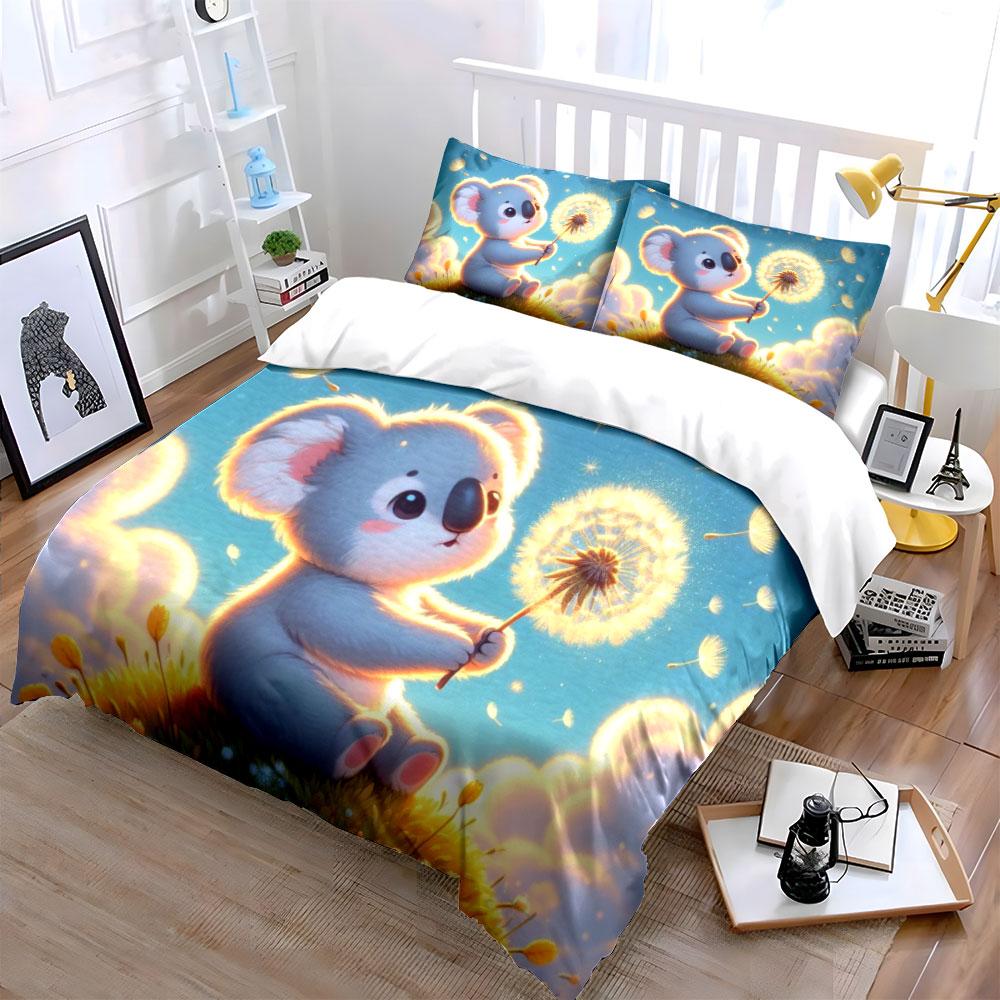 Adorable Koala Dreamy Decor Set Kid'S And Adults' Bedroom Decor, Exquisite Three-Piece Bedding Set Gift