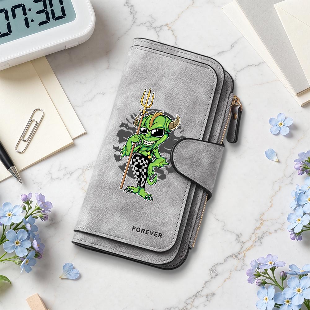 Cool Green Demon Pattern Long Wallet for Daily Use Fashion Multi Card Slot Purse
