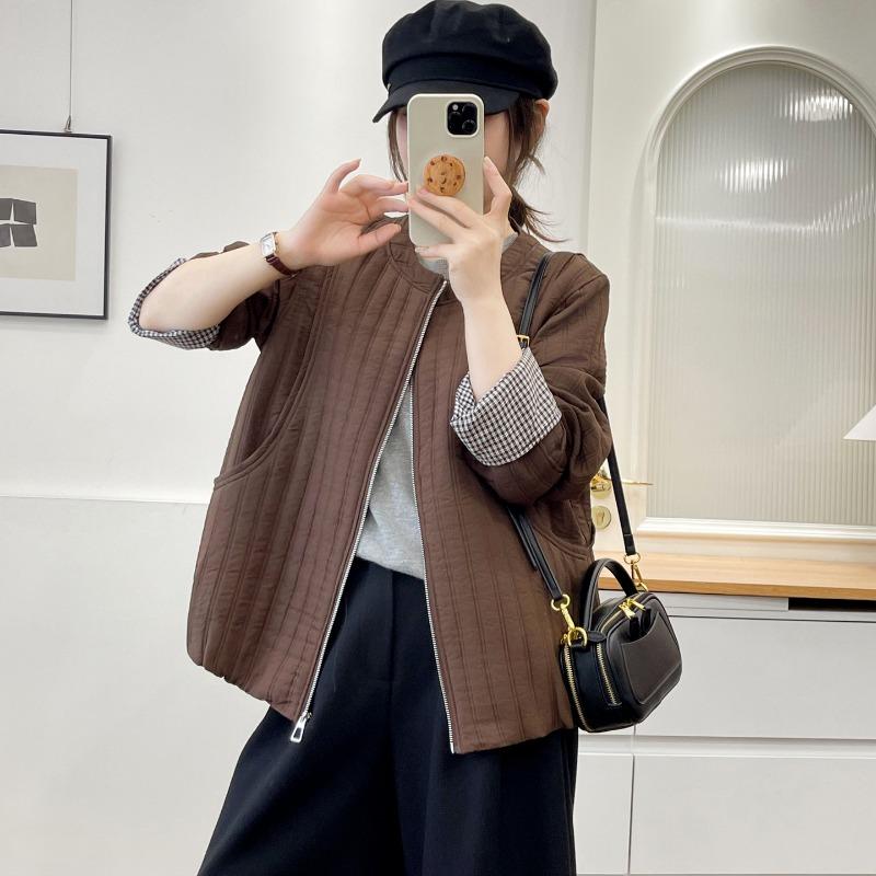 Women S Plus Size Long Sleeve Round Neck Zipper Cotton Padded Coat