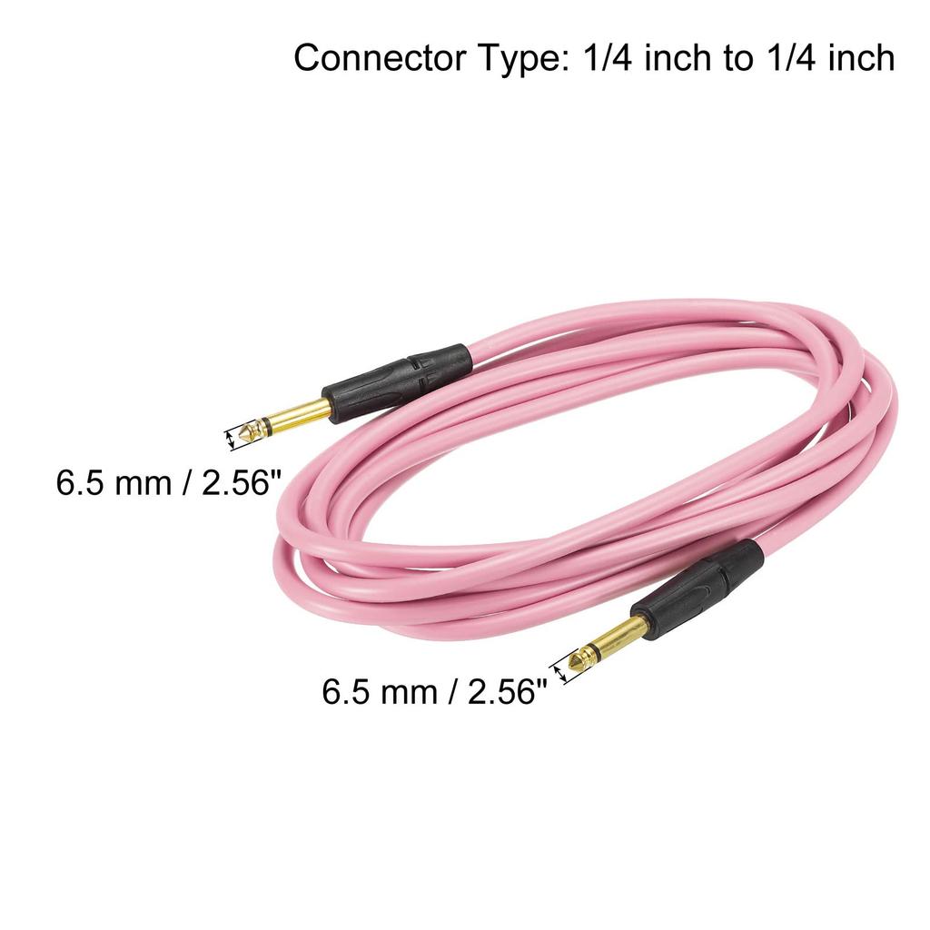 Uxcell Guitar Instrument Cable, 3M 6mm-6mm TRS Straight-to-Straight Angle, Electric Bass Cable Cord for Guitar and Bass, Pink