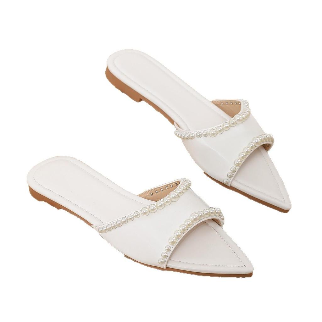 Elegant French-Style Pearl Pointed-Toe Women's Summer Sandals