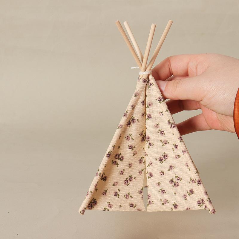 1:12 Scale Dollhouse Mini Camping Tent With Floral Wave Point Pattern Handmade Simulation Tent Model Scene Decoration