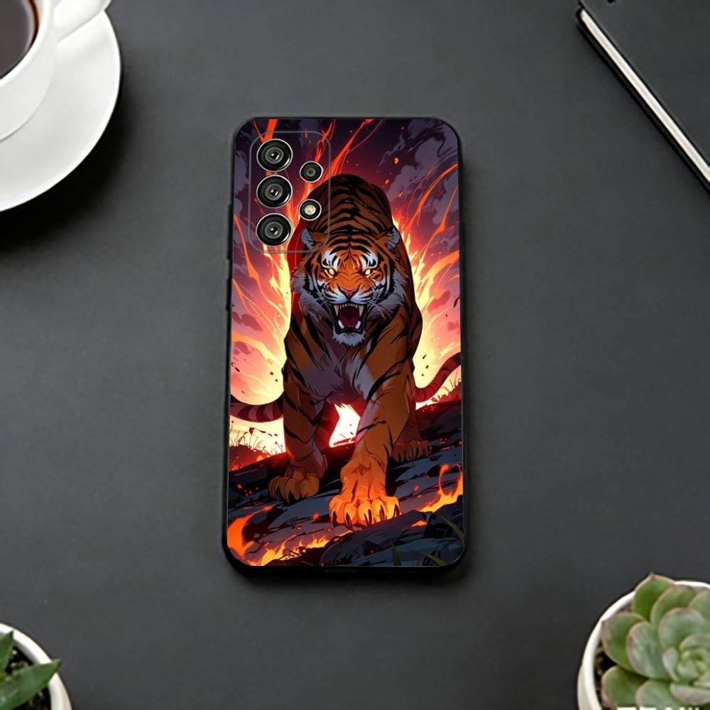 Cartoon Ferocious Tiger Phone Case For Samsung S25,S24,S21,S22,S23,S30,Ultra,S20,Plus,Fe,Soft Silicone Black Cover