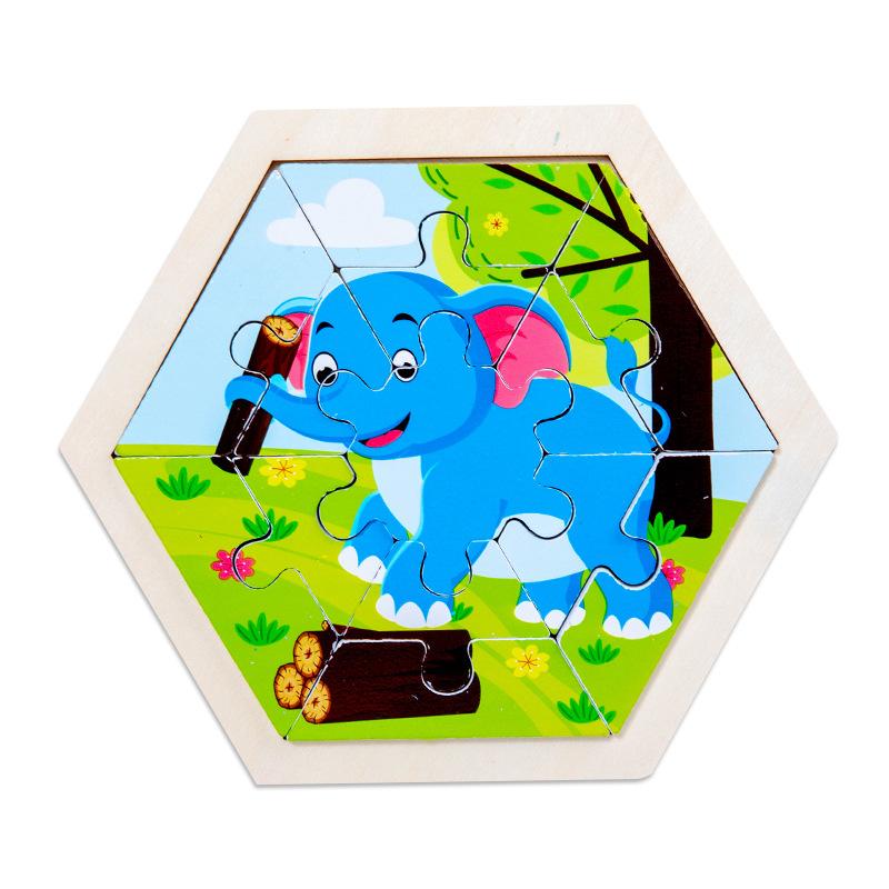Hexagonal Children's Creative Three-dimensional Animal Puzzle Wooden Early Education Puzzle Fruit and Vegetable Traffic Cognitive Toys