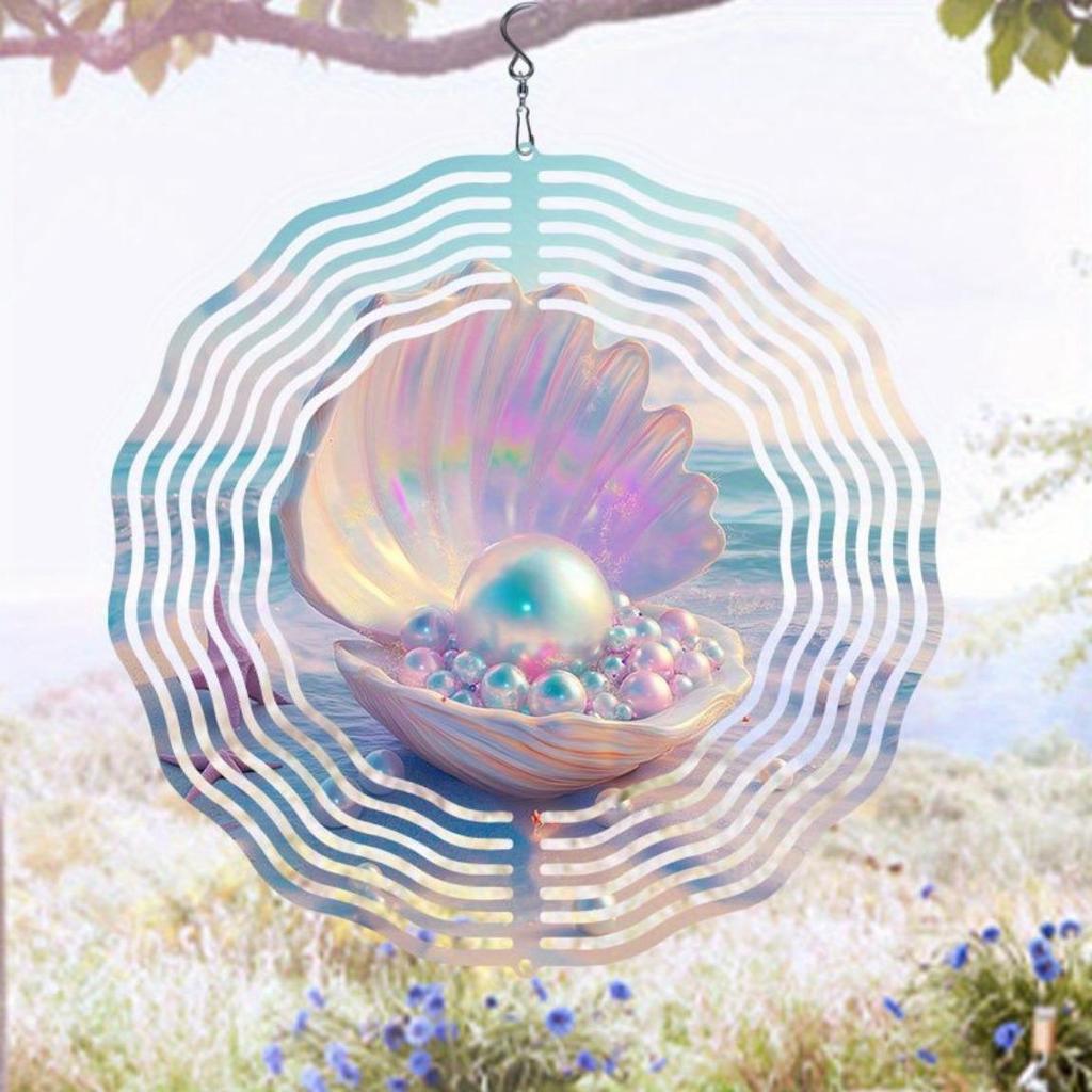 Muschel Perle 2D Mandala Windspiel Metall Rotierende Kunst für Innen Außen Heimdekoration Thanksgiving Weihnachtsgeschenk Küstenstil