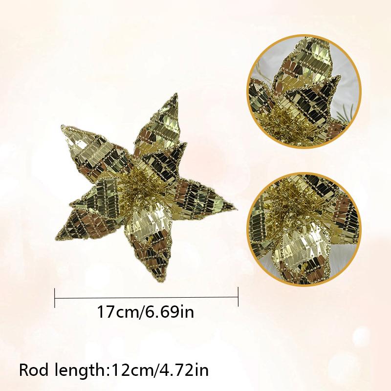 

Рождество Рождественские украшения для елки Изысканный реквизит для украшения площадки Формируемые Имитированные цветы Блестящие Разноцветные золотой