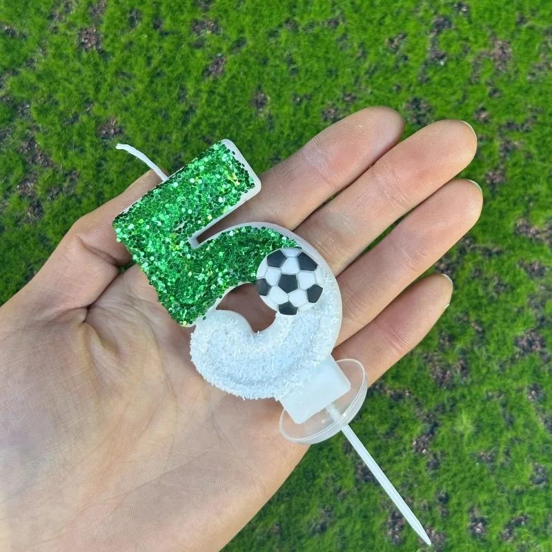 Football Children's Birthday Candles Number 0-9 Green Sparkles Birthday Creative Soccer Candle for Boy Party Cake Top Decoration KTY