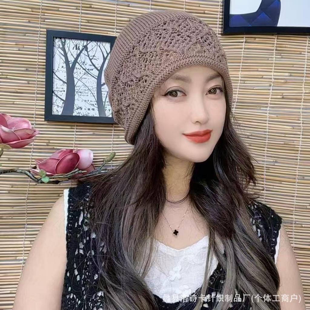 Handmade crochet fashionable warm bald hat autumn and winter thickened hat women's new ethnic style knitted wool stacking hat