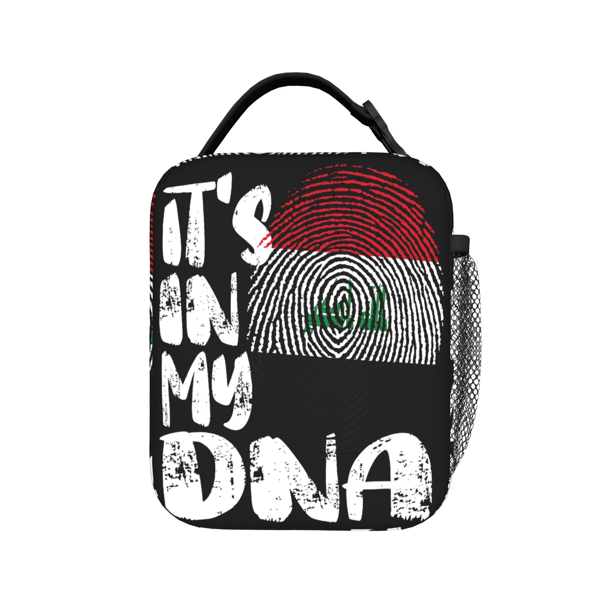Iraq Flag It s in My Dna Iraqi Fingerprint Lunch Bag Portable Insulated Lunch Box Girls Cooler Bag Oxford Thermal Lunch Bags One Size
