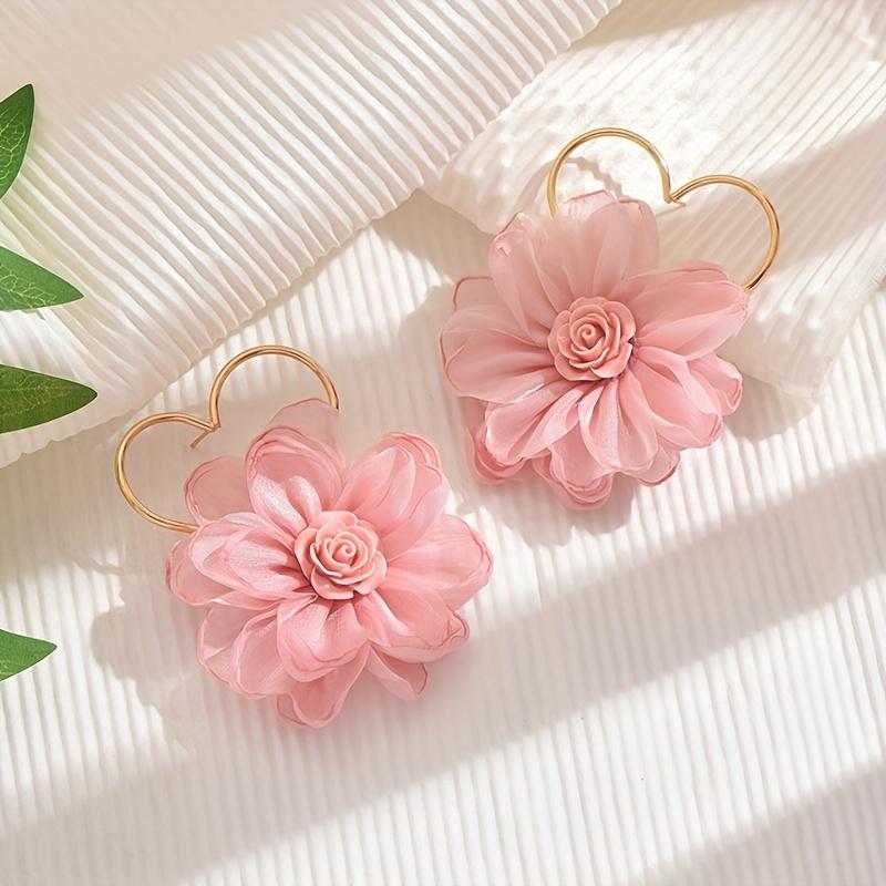 Elegant Golden Heart Flower Earrings for Women