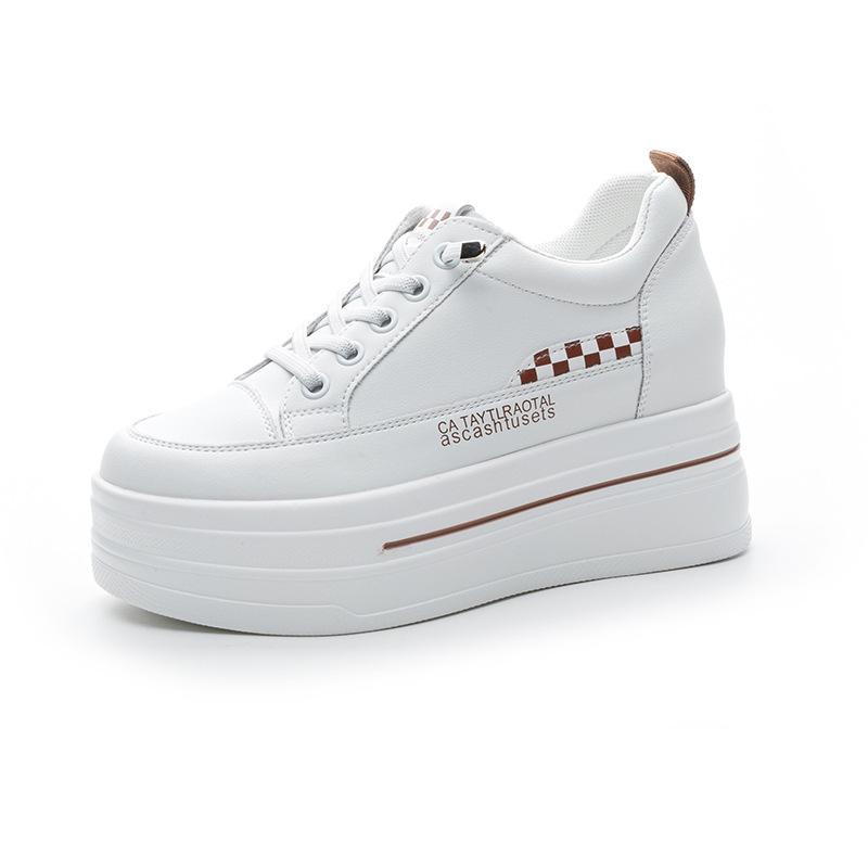Spring and Autumn New Fashionable Versatile Casual Lace-up Printing Heightened Thick-soled Low-top Little White Shoes Women's Single Shoes