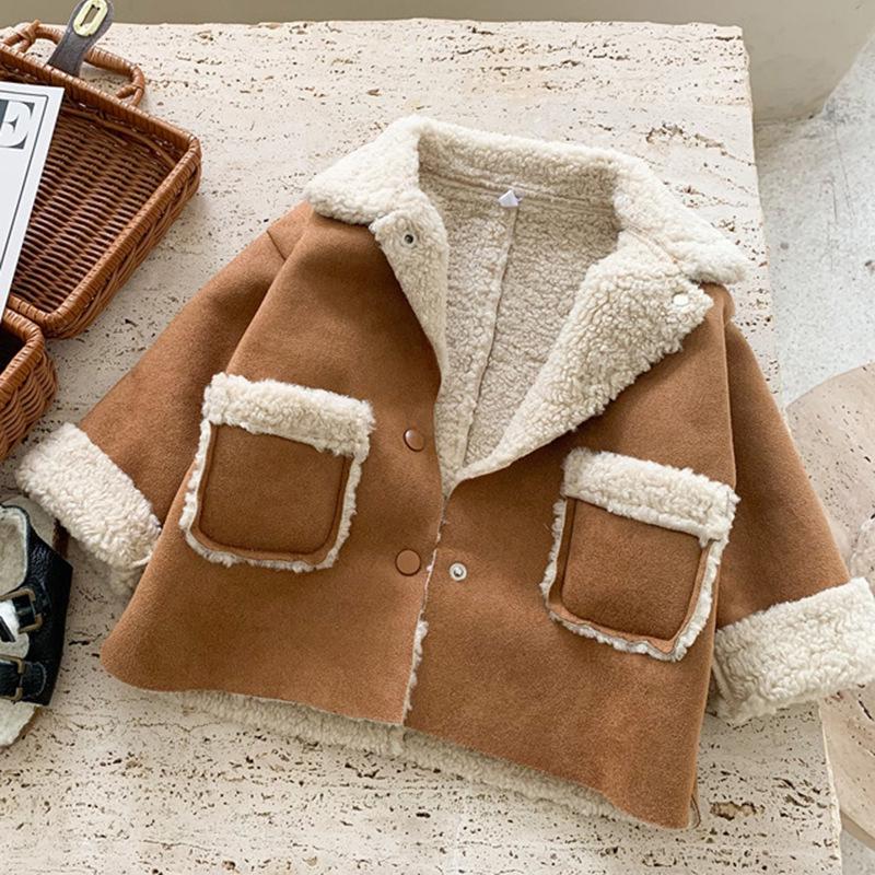 Retro Suede Lamb Wool Winter Coat for Babies - Unisex, Thick, Warm Korean Style