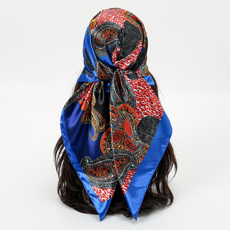 90cm Silk Satin Square Scarf Women Print Shawl Wrap Hijab Warm Bandana Hair Band Foulard Headkerchief Beach Stoes Echarpe