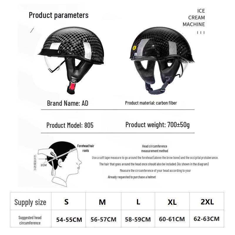 AD Carbon Fiber Retro 3C Certified Motorcycle Half Helmet for Men & Women