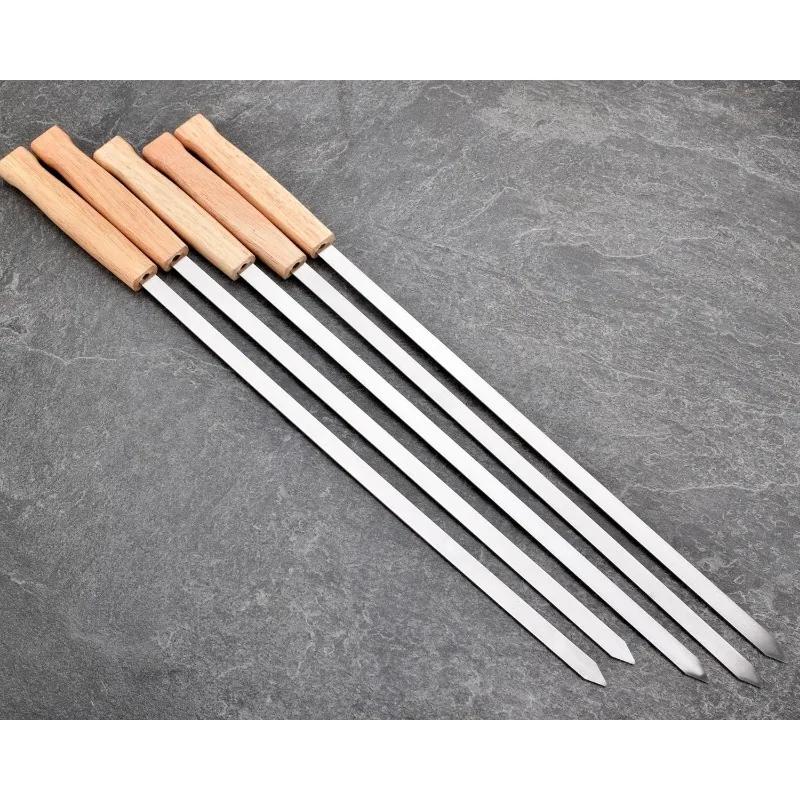 6/8pcs Kabab Koobideh Skewers 17 Inch Stainless Steel Grilling BBQ Skewer Reusable Barbecue Skewers Flat Stick with Wood Handle