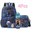 4 Pezzi/set Zaino Stampato Anime Demon Slayer Grande Capacità Borsa per Libri Borsa a Spalla Custodia per Borsa con Borraccia da 750ml Ragazzo Ragazza Zaino Impermeabile