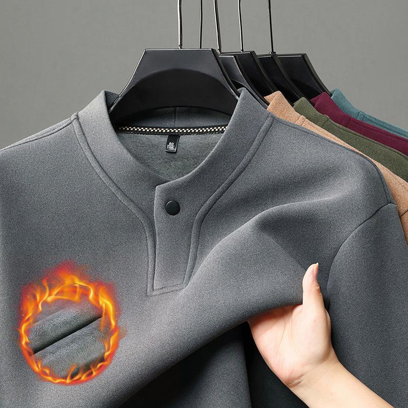 Men's 2025 Winter Fleece-Lined Thickened Sweatshirt with Single-Button Closure