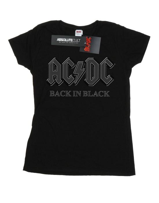 AC/DC Damen-/Damen-T-Shirt „Back In Black“ aus Baumwolle im Boyfriend-Schnitt