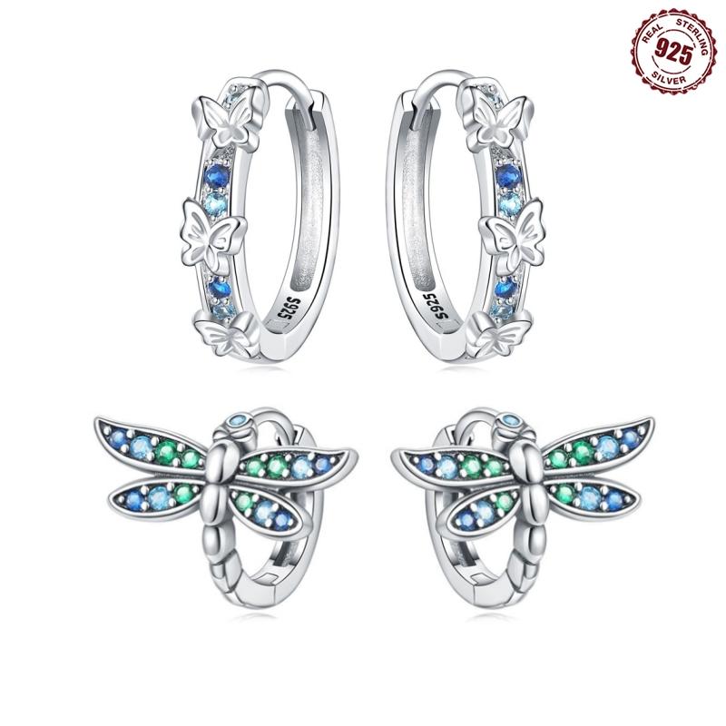 Dragonfly Butterfly Hoop Earrings For Women 925 Silver Earrings Silver Fashion Jewelry For Party Wedding Engagemen Gift