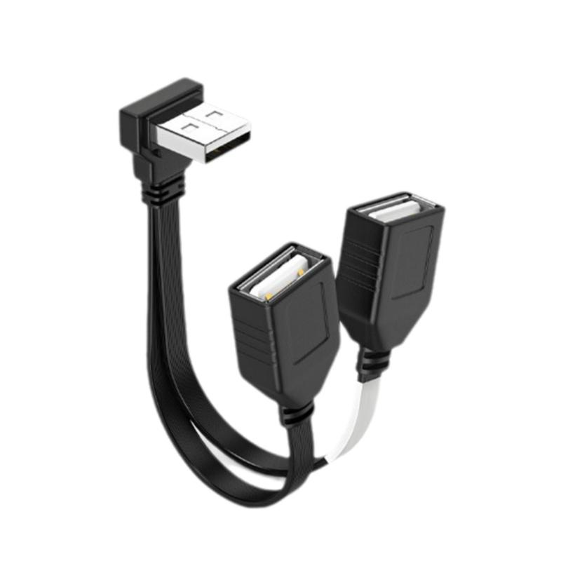 Double USB Splitter Cable 1 Male To 2 Female Power Extension Cord 90 Degree 480Mbps Transfer For Computer  Car Use