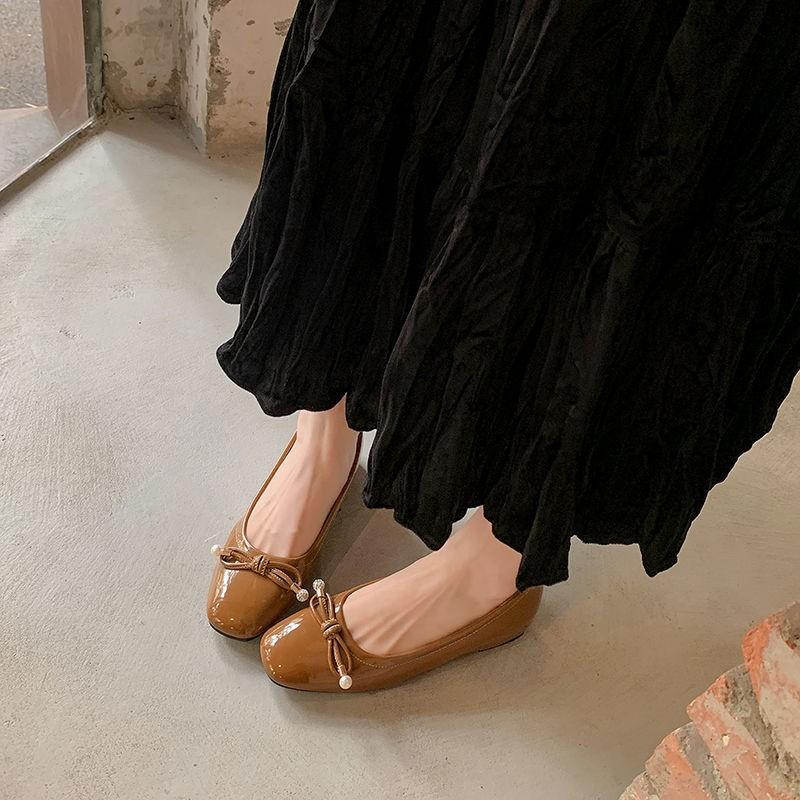 

2025 new French light mouth single shoes flat bottom retro round head bow Mary Jane shoes women s versatile with skirts women 40 темно-коричневого