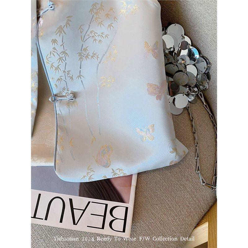 Early spring new high-end temperament vest vest jacquard disc buckle stand-up collar vest women's stacking fashion