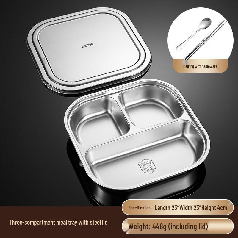 

304 Stainless Steel 3-Compartment Lunch Box with Lid