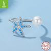 S925 Sterling Silver Starfish Bead Open Ring, Summer Small Fresh Design Ring Jewelry